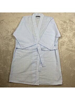 Leisureland Blue & White Striped Kimono Robe 100% Polyester Lightweight Size 23"